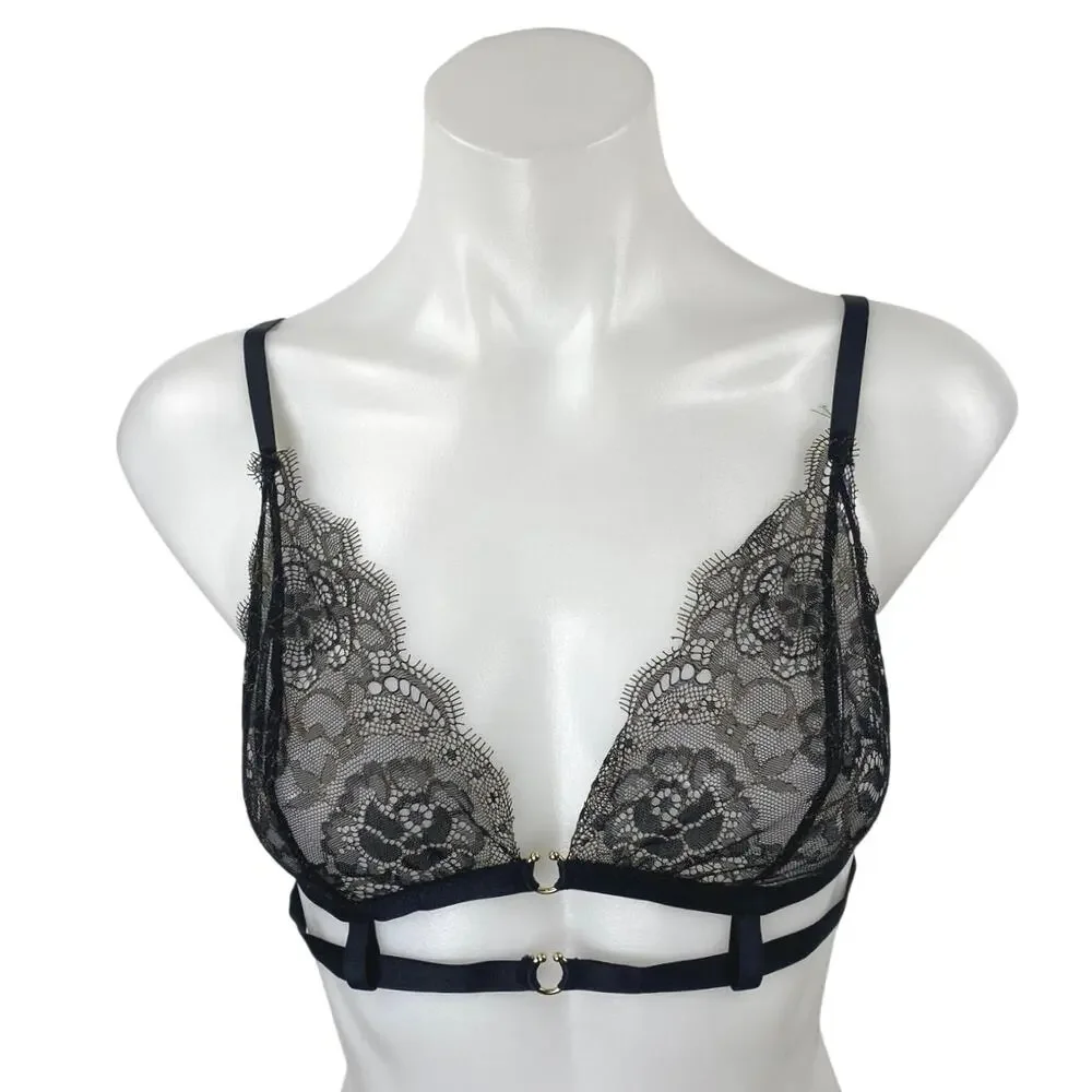 NEW Intimissimi Black Floral Lace Strappy Cami Camisole Lingerie Bra Top Sz 36B